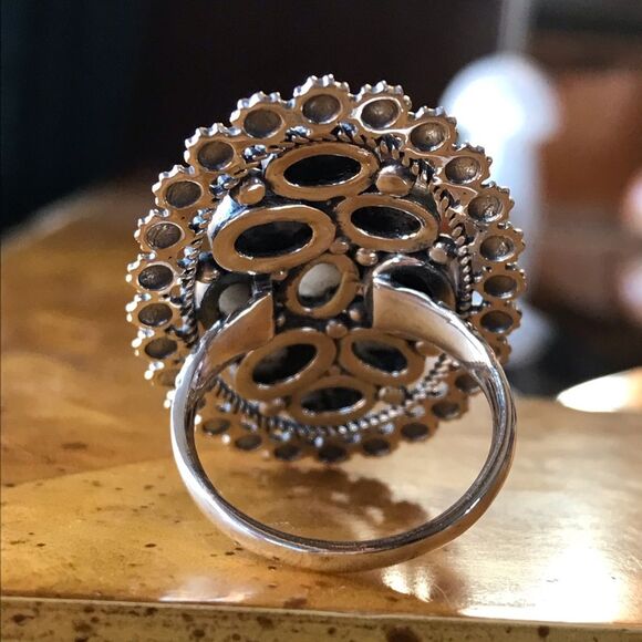 Genuine White Buffalo Sterling Silver Statement Ring 9 - Picture 7 of 9